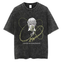 Camiseta De Algodón Para Hombre Y Mujer Vintage Lavada Con Impresión De Anime Estilo Gótico Oversized Para El Verano Camiseta De Manga Corta Hip Hop - details 4