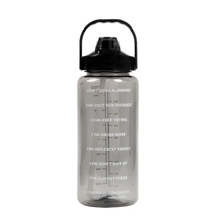 Botella Deportiva De 2 Litros Con Tapa Y Taza Para Hombres Y Mujeres Botella De Agua Para Fitness Con Marca De Tiempo Resistente Al Microondas Ecológica - 1