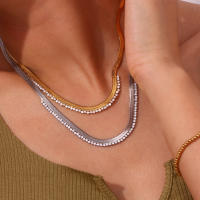 Collar De Cadena AAA De Cúbicos Circonitas E.B.belle Para Mujer Plata De Acero Inoxidable Con Capa De Oro Estilo Herringbone - details 5