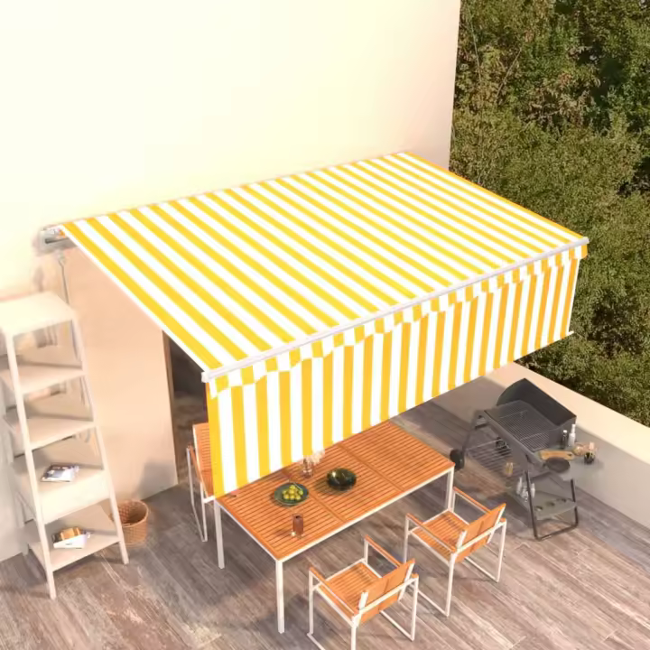 vidaXL Toldo automático retráctil con persiana amarillo y blanco 5x3 m - 1