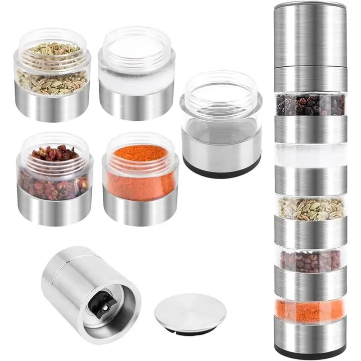 Om Home Salero 5 en 1 con molinillo - ideal para la cocina y para acampar - 5 piezas - 1