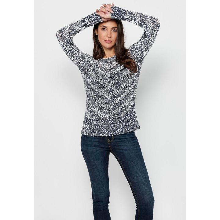 Koroshi Jersey de manga larga con cuello redondo. tricot a rayas de color navy para mujer | Moda Actual