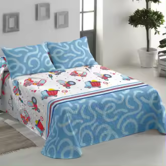 Colcha Bouti Niño y Niña, Unicornios y Camiones, con Funda de Cojín. Cama de 90 y 105 cm. Cubrecama Infantil, Primavera, Verano y Otoño. Fina y ligera. Estampada. Unicornios, Camiones, Tractores. - 1