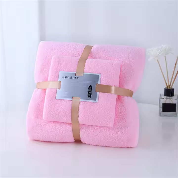 Juego De Toallas De Baño De 2 Piezas Con Felpa Coral Espesado Absorbente Y No Desprendible Toallas De Secado Rápido De Color Sólido - 1