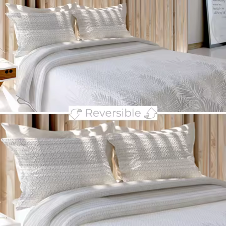 Colcha Bouti Modelo Palms Reversible Textil Blanca - 1