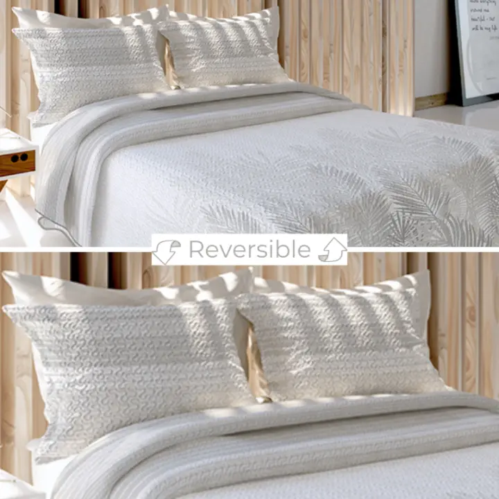 Colcha Bouti Modelo Palms Reversible Textil Blanca - 1
