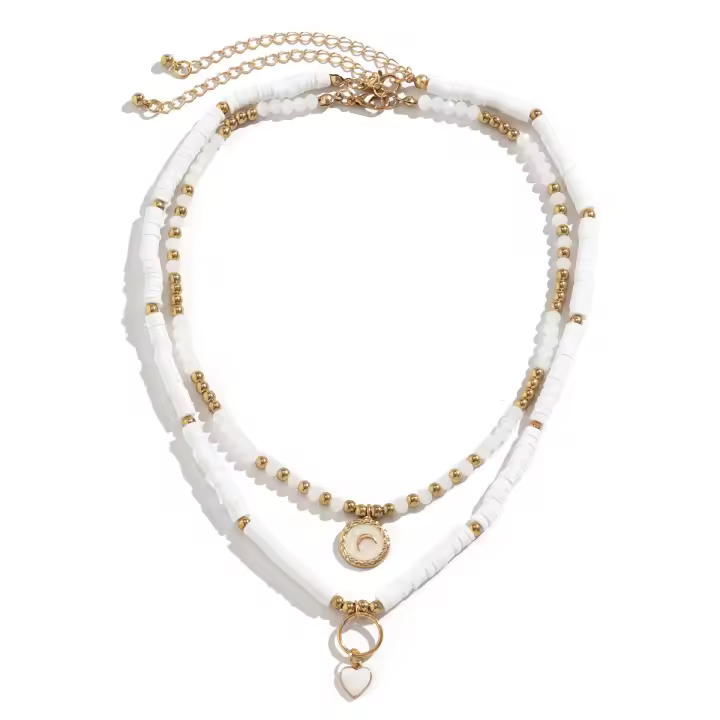 Conjunto de collar de luna con cuentas de cerámica suave y sencillo para mujer, collar personalizado en forma de corazón con cristal sintético - 1