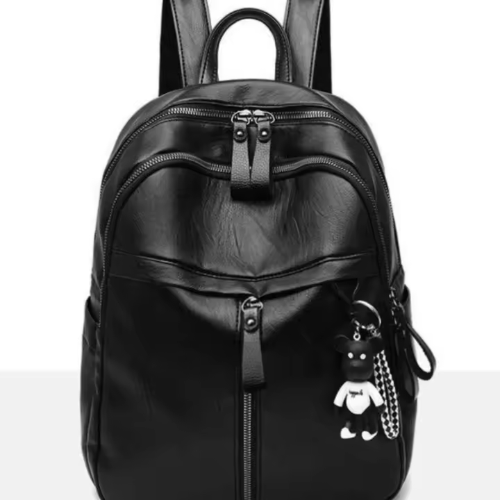 Mochila Negra Casual Para Mujer Sin Violencia En Forma De Oso Simple Y Cruzada Con Bolsillo Interior Para Computadora Material PU Y Poliester - 1