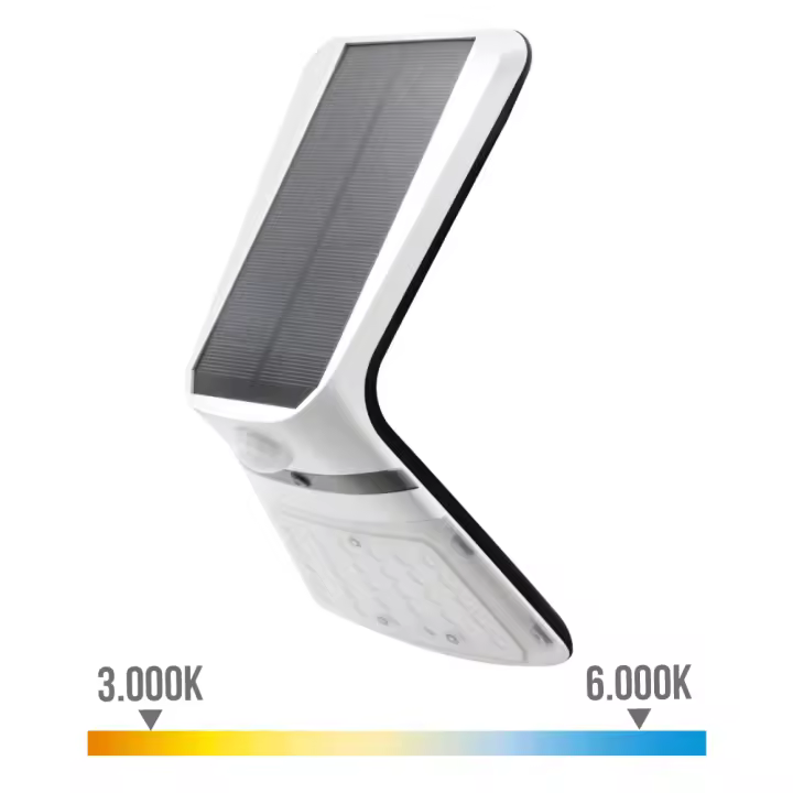 Aplique solar 3,5w 430lm recargable sensor presencia (2-8m) color blanco 10,5x13cm edm - 1