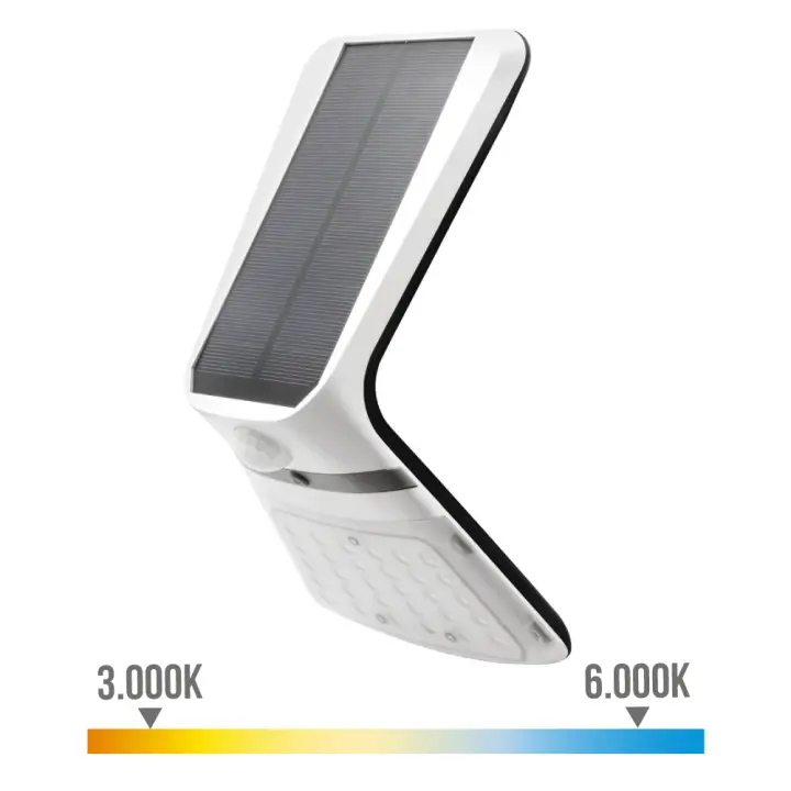 Aplique solar 3,5w 430lm recargable sensor presencia (2-8m) color blanco 10,5x13cm edm - 1