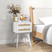 HOMCOM Mesita de Noche Blanca Mesilla de Noche Estilo Cannage con 2 Cajones y Elemento de Ratán Mesita Auxiliar Pequeña para Dormitorio Salón 40x40x60 cm - details 1