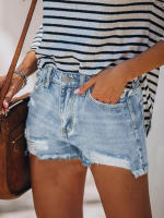 Shorts De Mezclilla Destrozados Para Mujer Cintura Media Estilo Casual Popular En Primavera Y Verano Moda Larga Y Suelta - details 6