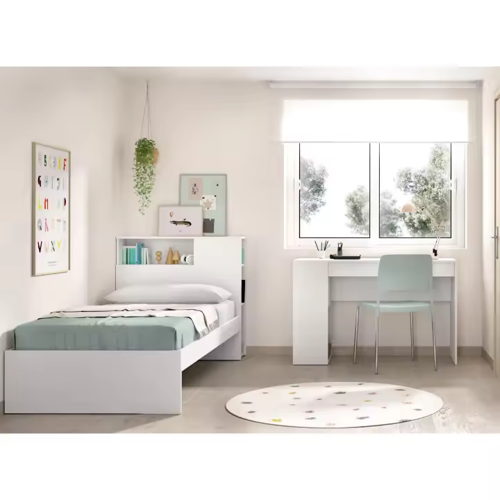 DEKIT GRUPO RIMOBEL TEN PACK - CONJUNTO DE CAMA CON CABEZAL Y MESA ESCREITORIO - BLANCO - 1