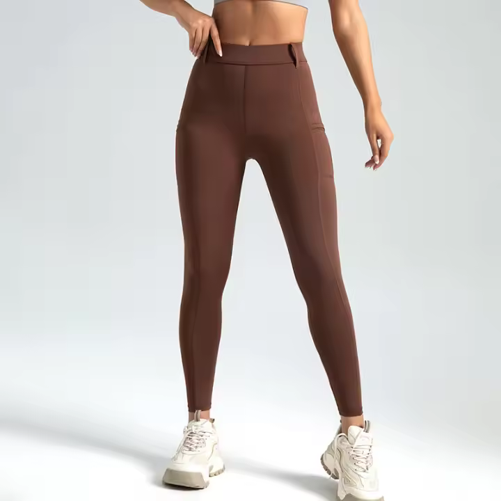 Pantalón de moto, sin costuras, cintura alta, levanta cadera, adelgazante, bolsillos laterales, antivuelco, alta elasticidad, pantalones de yoga nude - 1