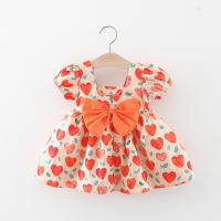 Vestido De Verano Para Bebé Niña Con Estampado De Amor Y Lazo En Algodón Vestido De Fiesta Con Mangas Flounce Estilo Coreano - details 3