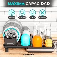 JUPPLIES Escurreplatos Plegable de Acero Inoxidable con Soporte para Cubiertos Extraible - Escurridor De Platos para Fregadero con Drenado al Fregadero, Diseño Moderno, Escurre Platos Negro. - details 2