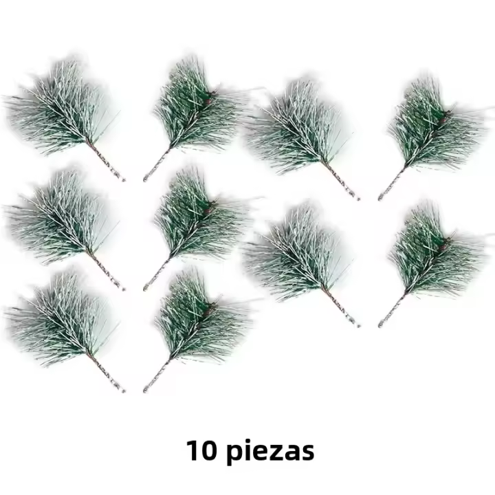 10pcs Ramas De Pino Verdes Simuladas Para Adornos Navideños Arreglos Florales Decoraciones De Fiesta Accesorios De Flores - 1