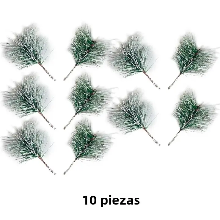 10pcs Ramas De Pino Verdes Simuladas Para Adornos Navideños Arreglos Florales Decoraciones De Fiesta Accesorios De Flores - 1