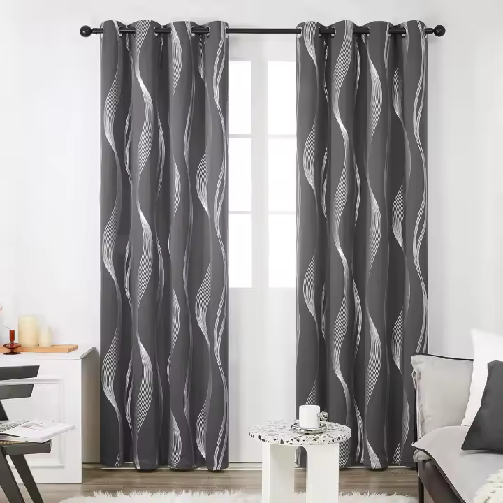 Juego de 2 Cortinas Patrón de Líneas Plateadas Interior con Ojales Oficina Adulto 132x244cm Cortina Hogar Cocina Anti Calor Frío Gris Oscuro Opaca Térmica - 1