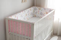 LALA - Barandilla de cuna para Bebe, Valla de Tela anticolisión, Algodón, Rosa, Pequeño Zorro, 120x30, a Pieza - details 0
