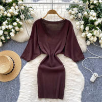 Nuevo Verano 2025 Vestido Corto De Mujer En Negro Con Manga Batwing Suave Y Elástico Estilo Bandage Casual Silueta Bodycon - details 2