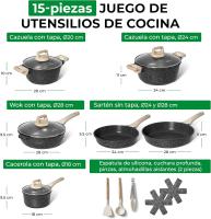 Just Perfecto Juego de Ollas y Sartenes Cocina Antiadherentes 21 Piezas, Barería de Cocina Antiadherentes Aluminio, para Todas Las Cocinas, Included Inducción, Ollas Cocina with Tapas - details 3