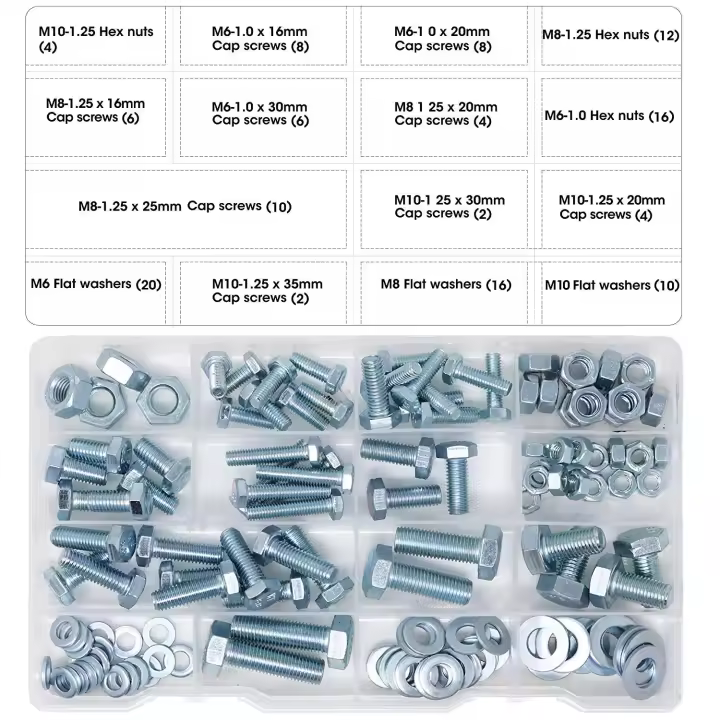 Kit de arandelas y tuercas hexagonales M6 M8 M10, 128 piezas - 1