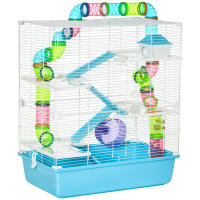 PawHut Jaula para Hámster Grande 59x36x69 cm Casa para Hámster con 4 Plataformas Tubos Comedero Bebedero 4 Rampas Rueda de Ejercicio y 2 Asas Portátiles Azul y Blanco - details 0