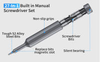 Juego De Destornilladores Precisi\u00f3n 27/39 En 1 Con Punta Manual Y 38 Piezas Torx Filos Dinamom\u00edticos Mini Herramienta De Reparaci\u00f3n Con Cabezales Variados Y Acero De Aluminio - details 1