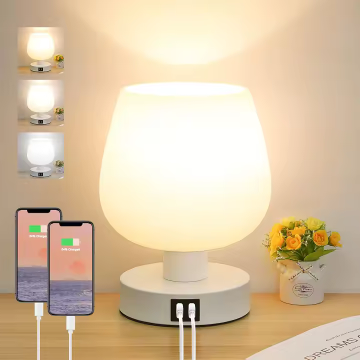 Lámpara de Mesita de noche tácil With 2 Puertos USB, lámpara de Mesita de Noche - 1