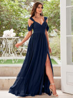Vestido De Noche Elegante Para Mujer Unithorse Con Hombros Finos Manga Corta Cintura Ajustada Y Abertura En El Lado Chiffón Formal Para Damas De Honor - details 15