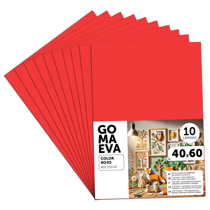 Goma Eva para Manualidades, Goma Espuma de Colores para Proyectos Creativos, Ideales para Artes y Manualidades, uso Escolar, Profesional o Artístico 40x60cm - m-office (Rojo, 10 uds) - 1