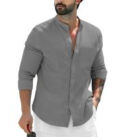 Camisa Casual Para Hombre De Color Sólido Algodón Y Lino Con Cuello En Punta Manga Larga Botones Únicos Versátiles Para Playa Y Primavera Y Verano - details 4
