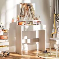 Makeup Vanity with Mirror, Dressing Table with 2 Drawers, 3 Open Compartments, Makeup Table for Small Spaces, Bedroom, 75x38x135 cm, White - details 7