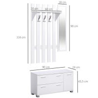 HOMCOM 3 EN 1 Conjunto de Muebles de Entrada Recibidor Pasillo Set de 3 Piezas Perchero Espejo Zapatero 2 Cajones - details 2