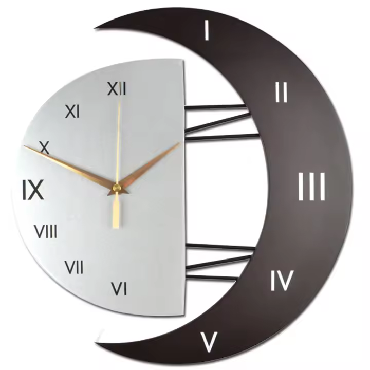 Reloj de pared Grande, Silencioso, Diseño Moderno, forma de Luna, números Romanos, Reloj de pared de cuarzo para Sala de estar, dormitorio, Cocina (31x32) - 1