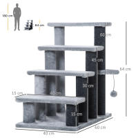 PawHut Escaleras para Gatos de 4 Escalones Escaleras para Mascotas Árbol Rascador para Gatos Pequeño con Poste Rascador Bola Colgante 60x40x64 cm Gris - details 2