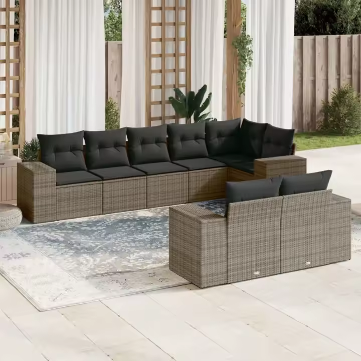 vidaXL Set de sofás de jardín 8 pzas y cojines ratán sintético gris - 1