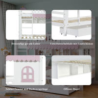 Etagenbett, Kinderbett Mit Fenstern, MIT Fallschutzgitter, Offenes Regal, Rosa Trufe, Zwei Schubladen MIT Rolls, Reichlich Stäuraum, Kiefer + MDF, Weiß + Rosa, 90x200cm - details 2