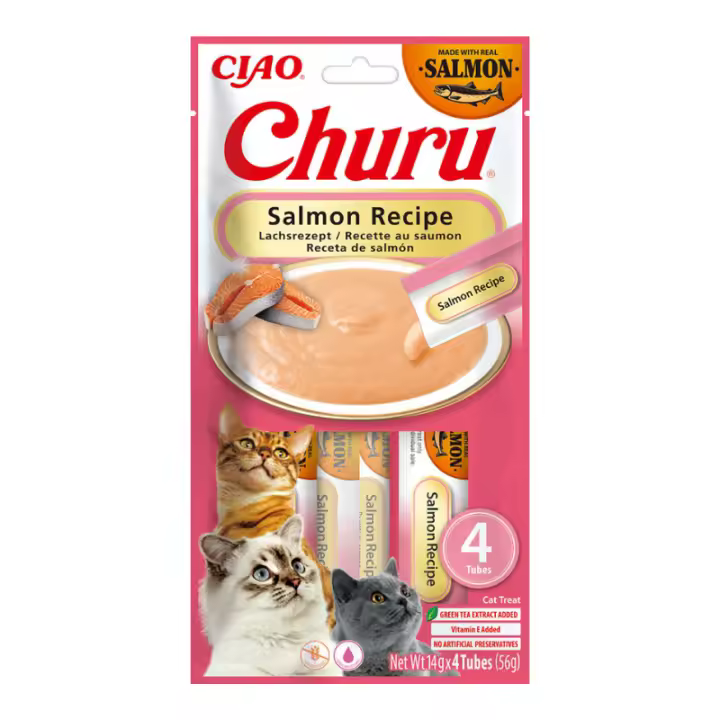 CHURU Cat Recetas de Salmón - Snacks líquidos para gatos - ¡Delicioso y nutritivo alimento para tu gato! (20 x 4 x 14gr) - 1