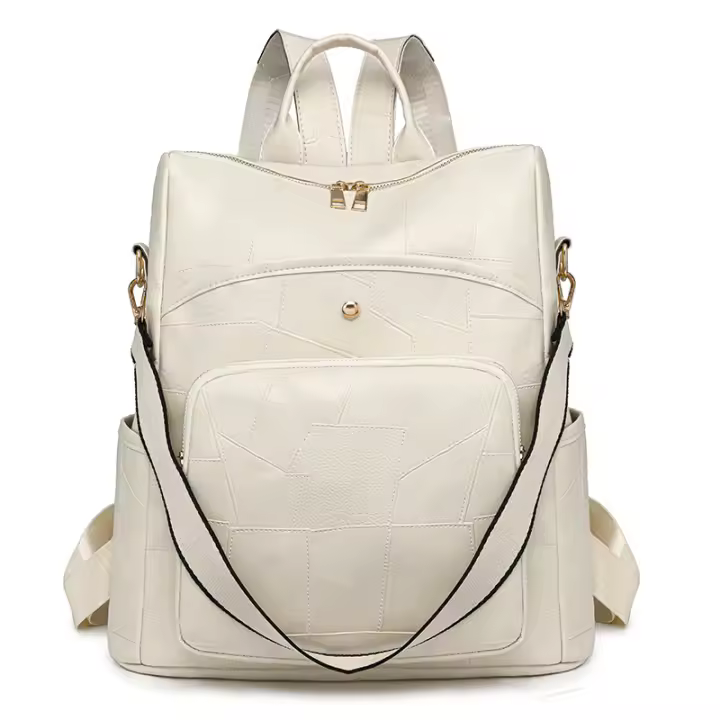 Nuevo Bolso de cuero, Gran capacidad, mopila retro European y Americana, Gran capacidad, fashion, Color en contraste, mochila para mamá de Doble - 1