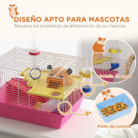 PawHut Jaula para Hámster Casa para Animales Pequeños con Cuenco Bebedero Rueda de Ejercicio Torre de Observación y Casita 34x27x25 cm Rosa - details 3