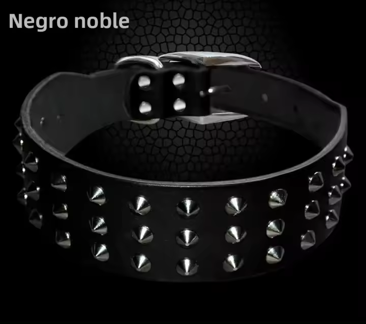 Correa De Cuero Ajustable Con Espikes Para Perros Pug Diseño De Collar Para Mascotas Pequeñas Medianas Y Grandes Colores Negro Y Marrón - 1