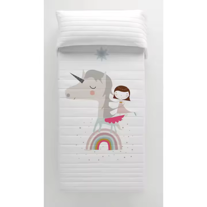 COLCHA BOUTI REVERSIBLE INFANTIL 100% ALGODÓN UNICORN WHITE HACIENDO EL INDIO FABRICADO EN ESPAÑA - 1