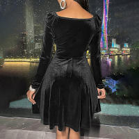 Vestido De Veludo Elegante Para Mujer Con Manga Larga A-Line Para Primavera Y Otoño Vestido De Banquete Fiesta Cocktail Noche Talla S-2XL - details 12