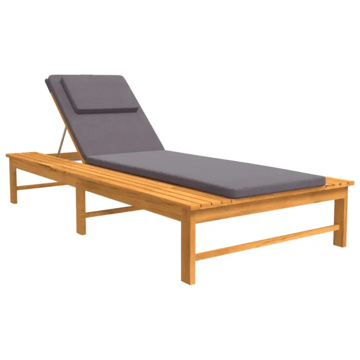 vidaXL Tumbona con cojín y almohada madera maciza acacia Cojín de color Gris oscuro o crema Sillas de Exterior Ideal para jardín, playa, piscina, terraza Tumbona Piscina Tumbonas Playa Tumbonas Jardín Exterior - 1