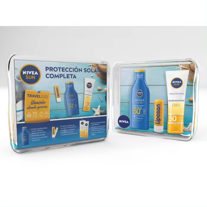NIVEA SUN Neceser de viaje travel pack - Contiene Protector solar facial + Protector solar corporal + Protector solar labial - 1