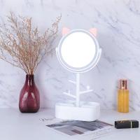 Espejo De Maquillaje Con LED Y Almacenamiento Giratorio Para Escritorio Luces Ajustables Y Dimming USB Espejo De Cosméticos Rosa Y Blanca - details 2