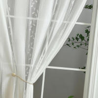 Cortina De Tules Bordada Con Patrón De Ramas De Sauce Para Estilo Moderno Pastoral Decoración De Sala De Estar Translúcida De Poliéster 100% - details 2