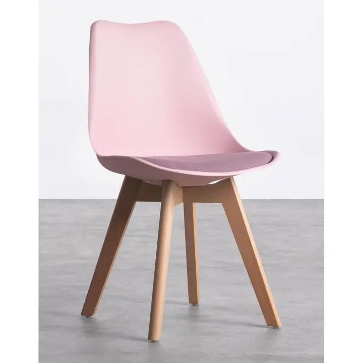 ORION91 Silla LYRA Asiento Acolchado Cojín Tela Fine Color Rosa Pastel y Patas Haya (43x83x49cm) Comedor Oficina Salón Teletrabajo Cocina - SpazioLuzio - 1